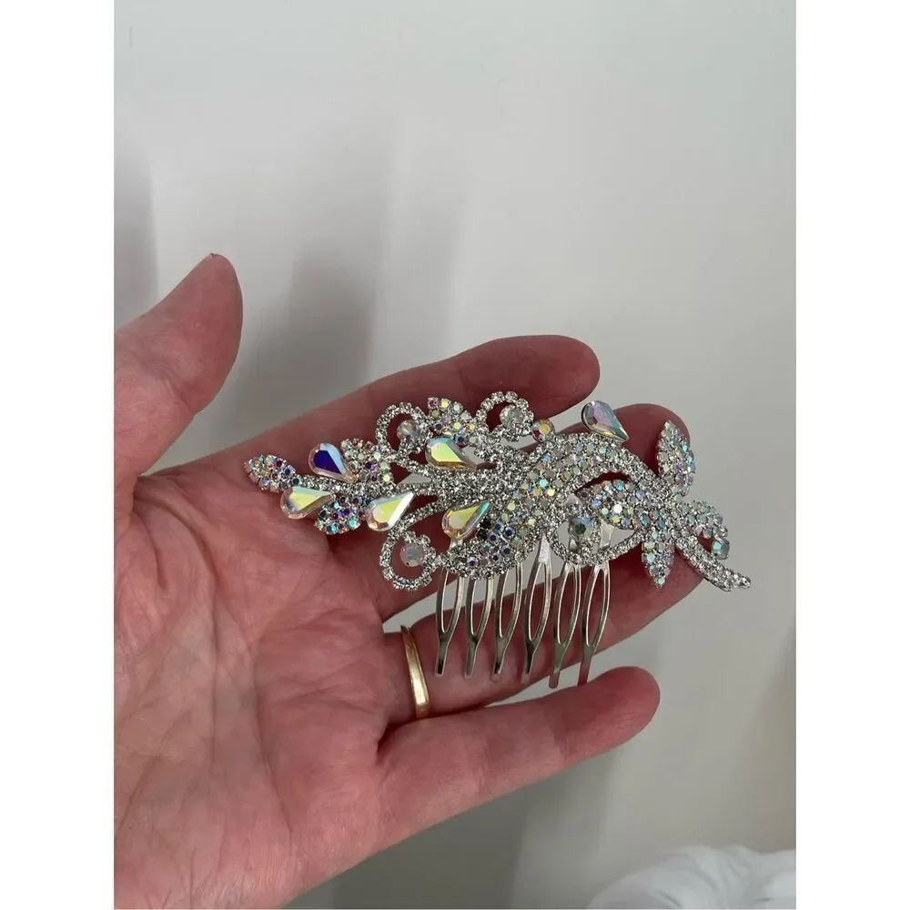 Christina Collection Aurora Borealis ornate hair comb.wedding prom special event